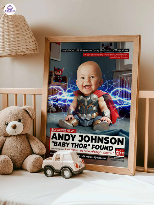 Custom Baby News Superhero Poster – Personalized Wall Art